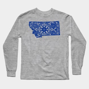 Blue Montana State Gift Mandala Yoga MN Art Long Sleeve T-Shirt